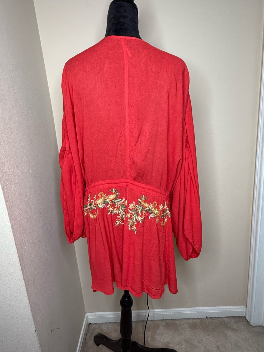 Free People Red Mini Dress with Gold Embroidery - Picture 4 of 8